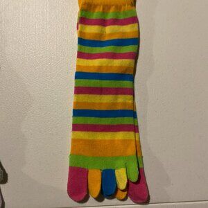 Striped Toe Socks Orange, Pink Lime Green Blue Yellow NEW Sz 6-9 Womens Mid Calf